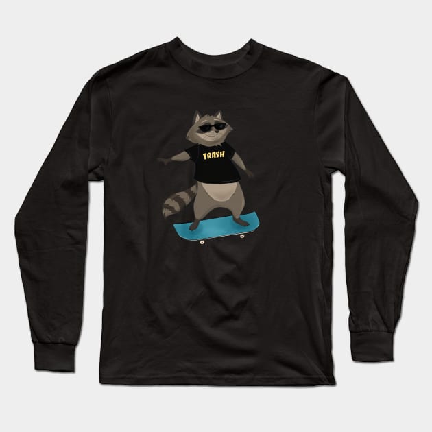 Cool Raccoon Skater Long Sleeve T-Shirt by Eugenex